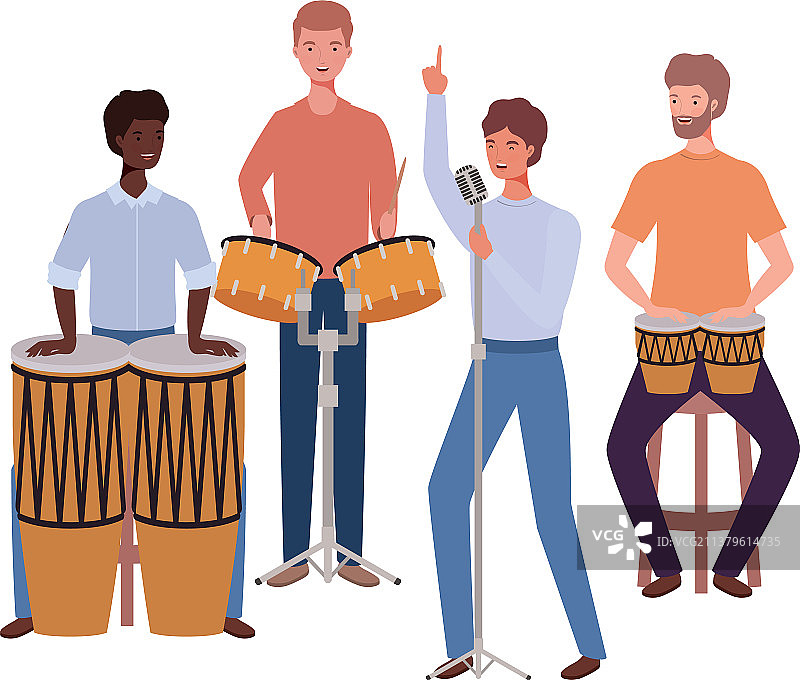 白色背景上的男人和乐器图片素材