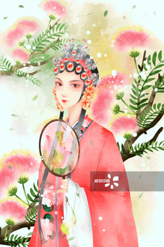 中国风水彩古风京剧人物花旦插画-GIF动图图片素材