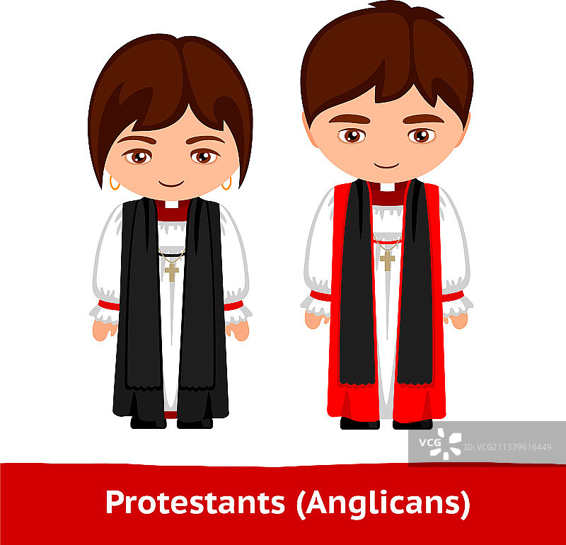 新教徒圣公会牧师男人和女人图片素材