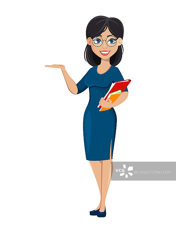 身穿蓝色连衣裙的年轻漂亮商务女性图片素材