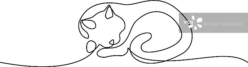 单线条小猫蜷尾睡眠图图片素材