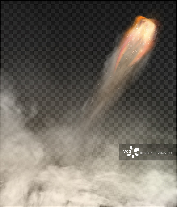 透明背景上的太空火箭尾迹烟雾图片素材
