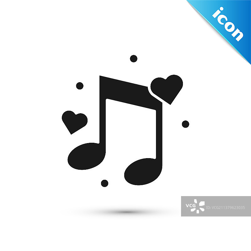 带有心形图标的黑色音符图片素材