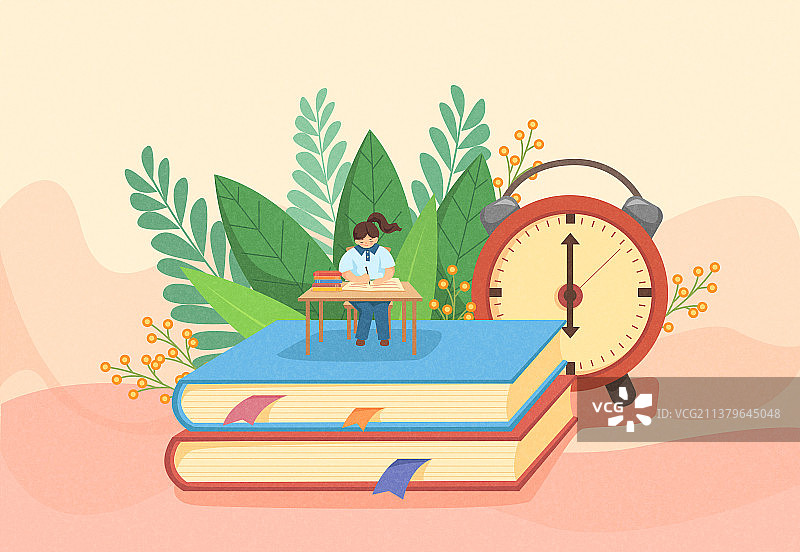 书上努力学习的学生教育高考矢量插画图片素材