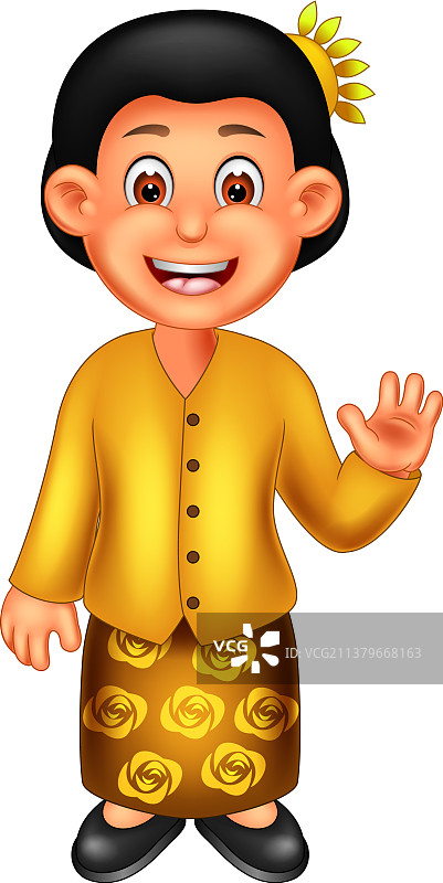 穿着马来民族服装的有趣女孩卡通图片素材