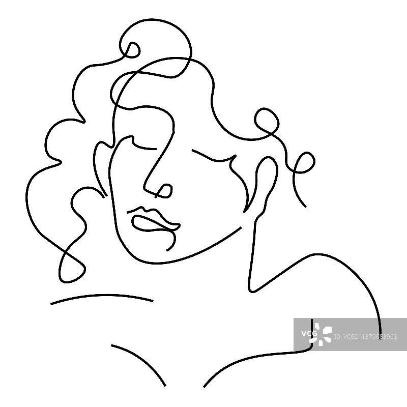 闭着眼睛的女孩轮廓画像或头像图片素材