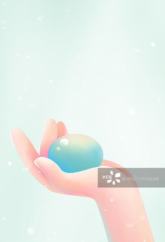 手中托起一枚碧绿色的蛋，唯美治愈系创意插画图片素材