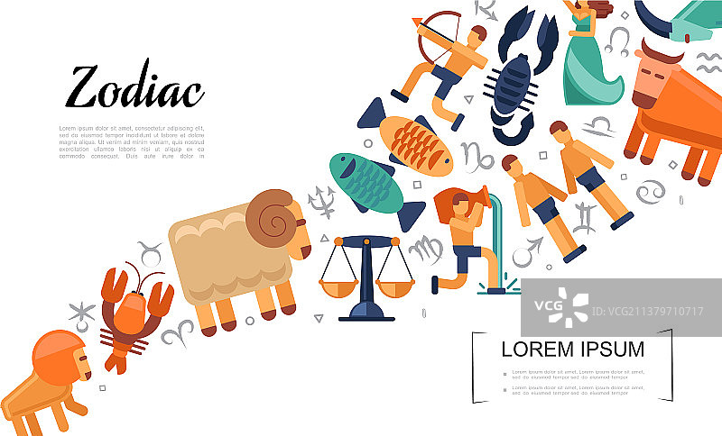 星座黄道十二宫概念（扁平风格）图片素材