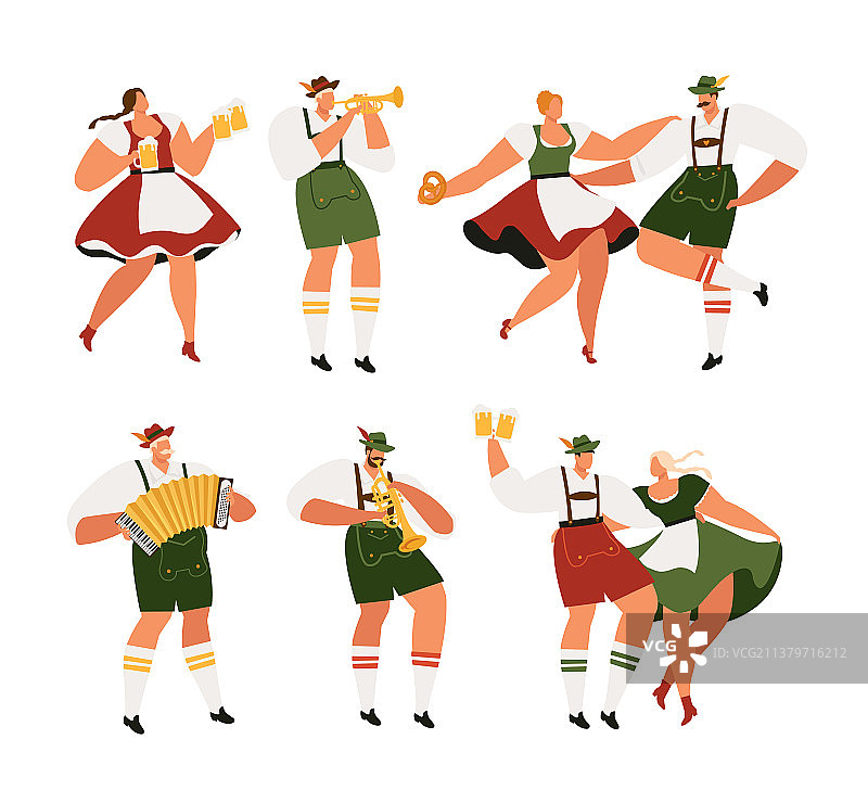 啤酒节有趣的巴伐利亚风格卡通人物图片素材