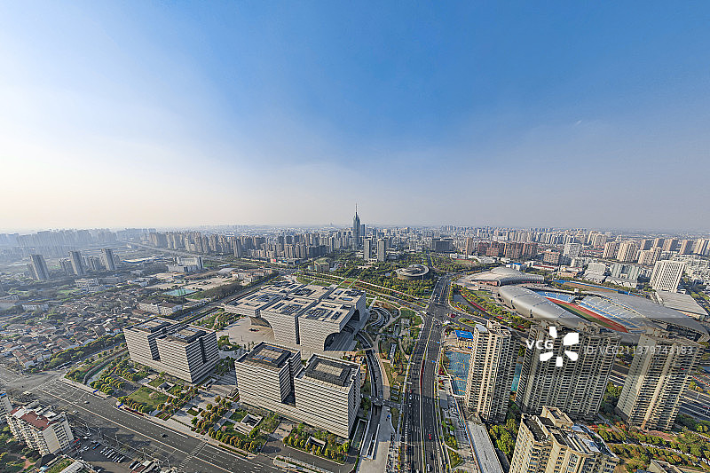 航拍江苏省常州市传媒大厦、文化广场与奥体中心体育馆图片素材