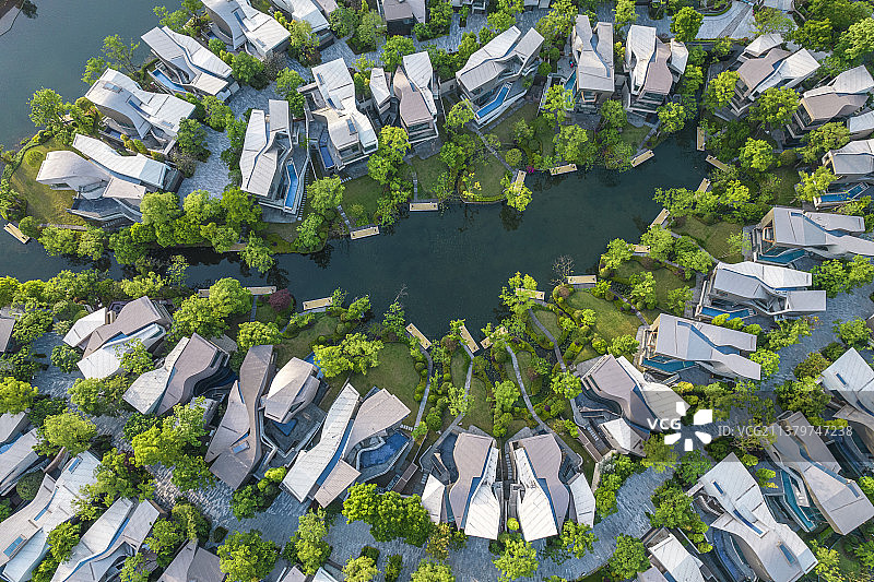 成都天府新区麓湖航拍城市风光图片素材