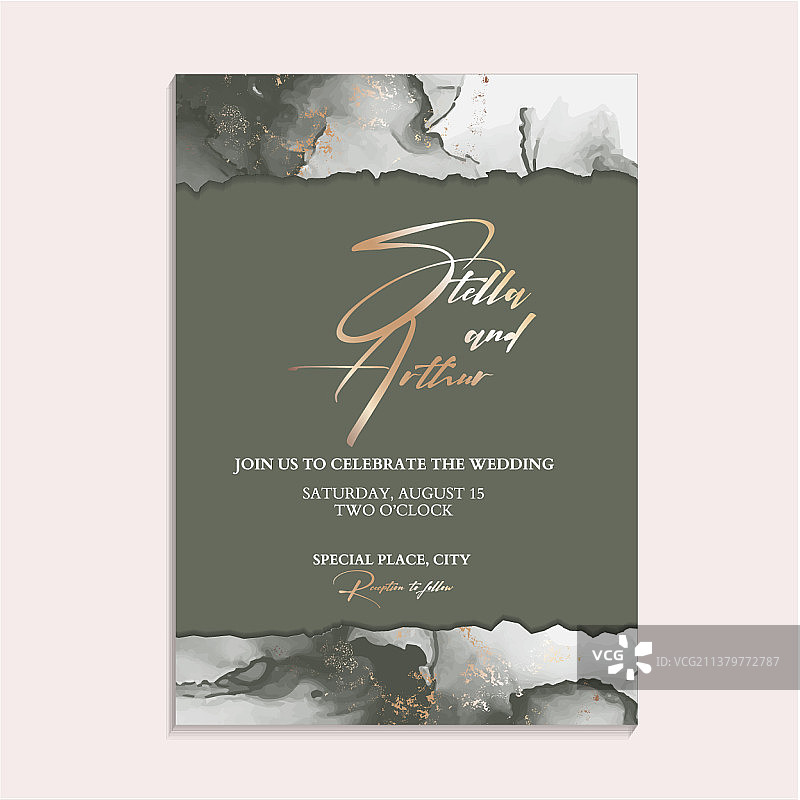 奢华金色绿色婚礼邀请函图片素材