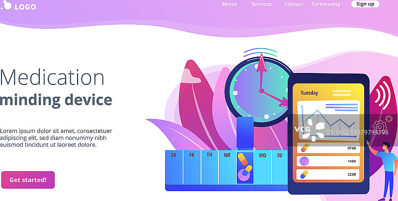 智能药盒概念落地页图片素材