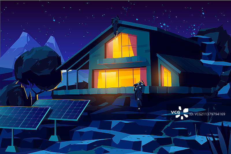 带太阳能电池板的自动房屋卡通图片素材