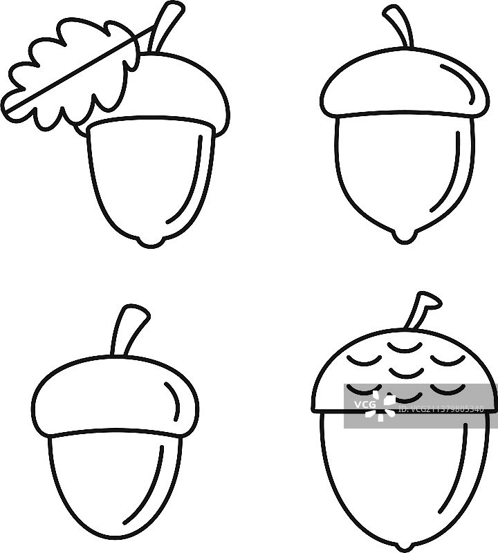 橡果橡树图标轮廓样式合集图片素材