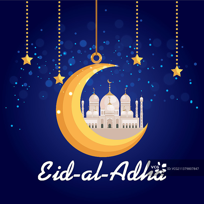 城堡建筑和星星悬挂的月亮图片素材