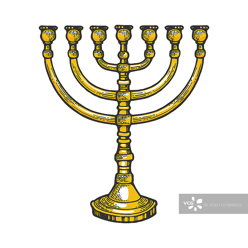 犹太烛台希伯来符号彩色草图图片素材