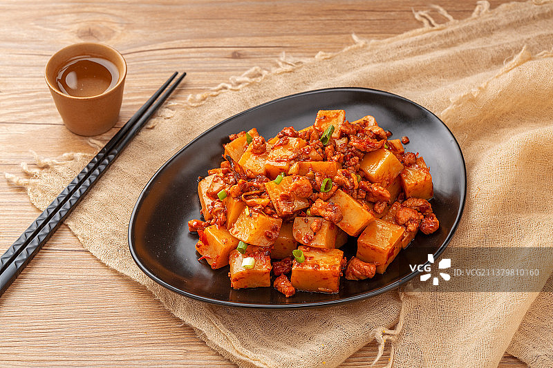 四川剑门关特产：米豆腐炒肉图片素材