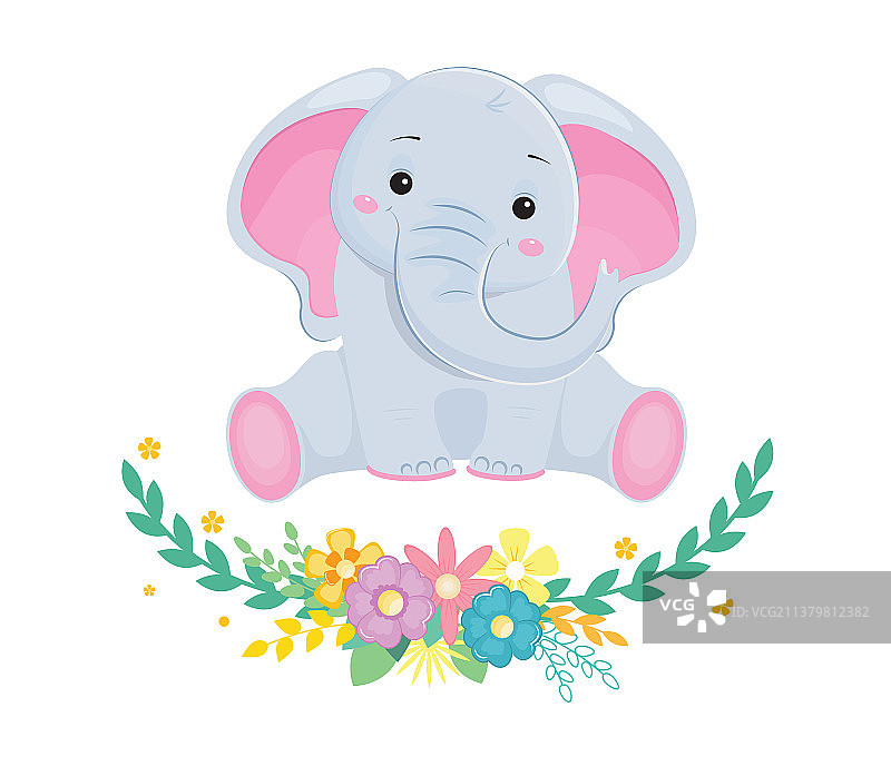 戴着花环的可爱灰色大象图片素材