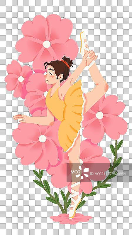 站在花朵上面轻松跳舞的女人，世界舞蹈日图片素材