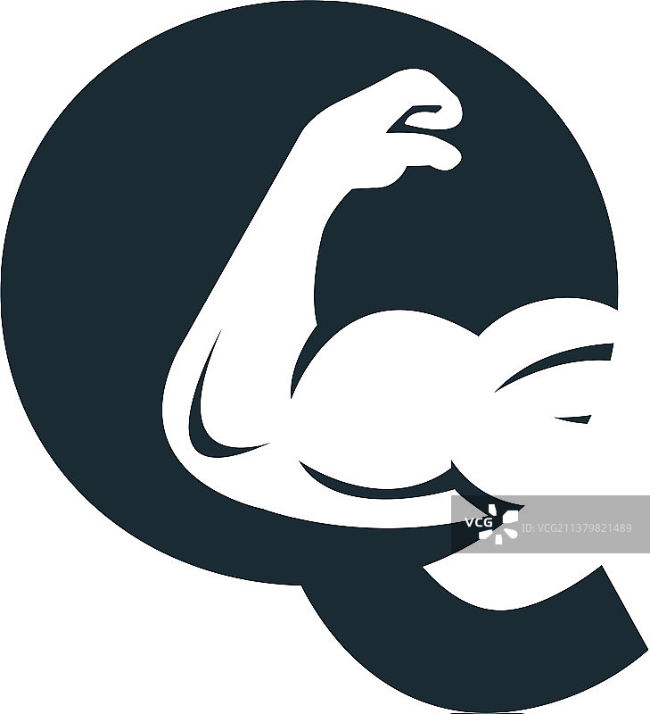 肌肉手臂和字母Q标志设计图片素材