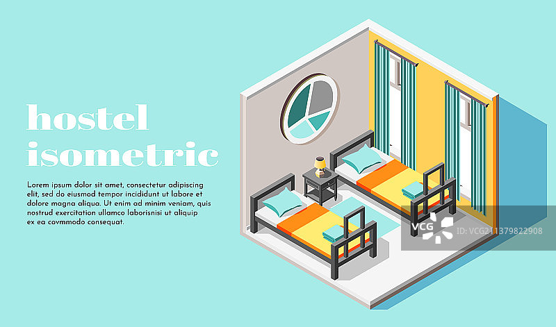 青年旅社房间2.5D背景图片素材