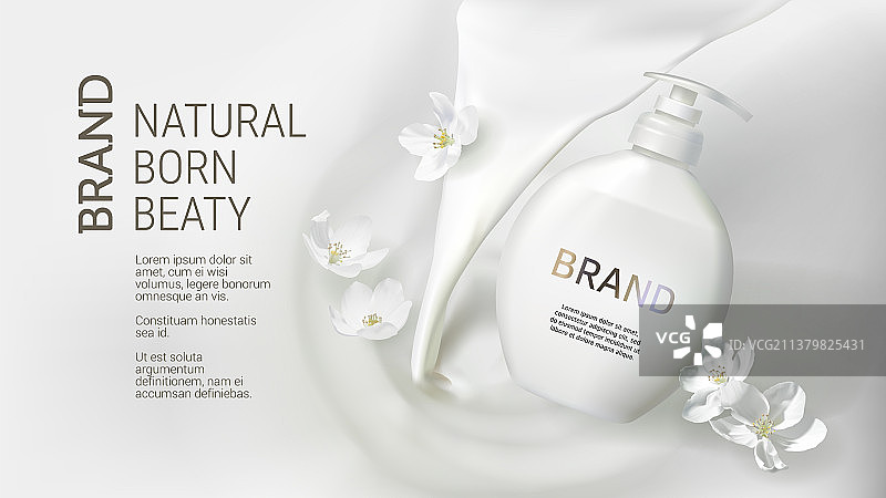 倾倒牛奶和茉莉香皂的化妆品海报图片素材