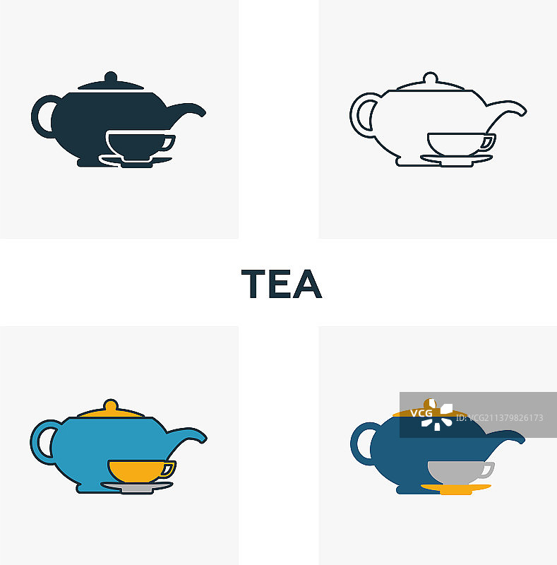 四种不同风格的茶叶图标合集图片素材