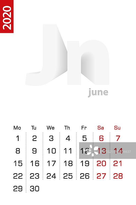 2020年6月简约日历模板图片素材