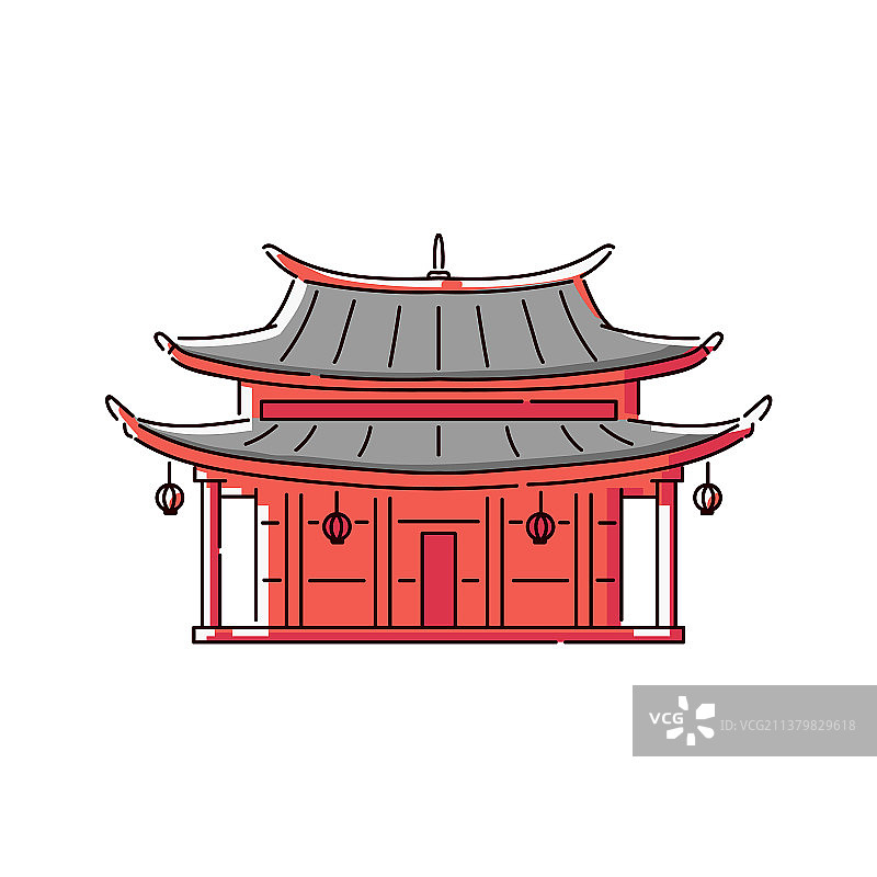 红色中式宝塔房屋图标-传统风格图片素材