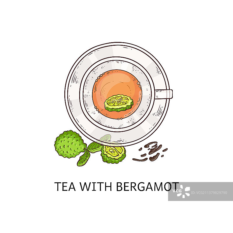 玻璃杯中的伯爵茶俯视图图片素材