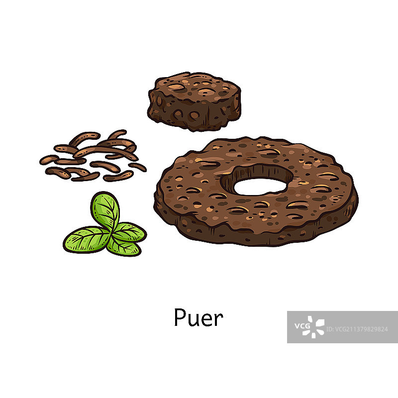 新鲜紧压普洱茶插画图片素材