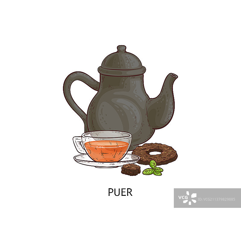 普洱茶 - 玻璃杯中的亚洲传统热饮图片素材