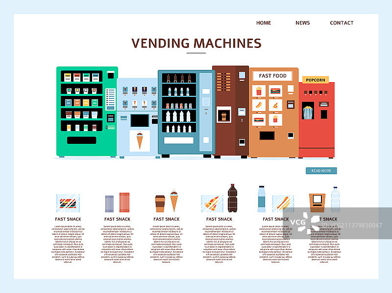 带食品自动售货机的着陆页网站图片素材