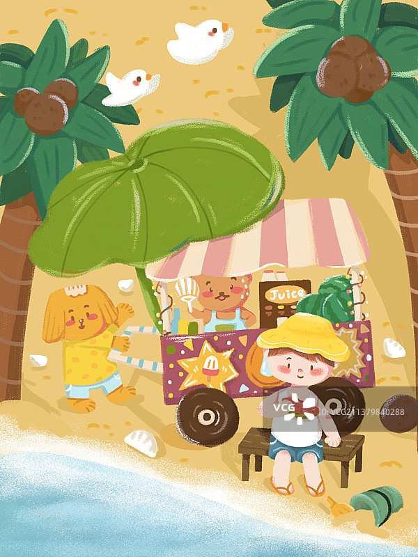 儿童插画-夏天海边旅行小男孩图片素材
