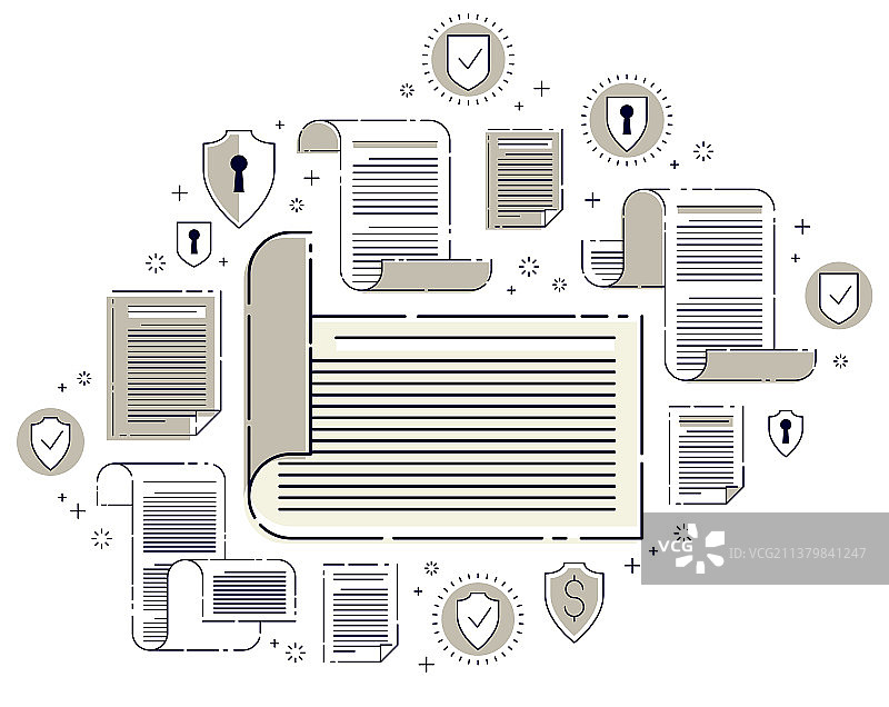 带有电子图标集的纸质文档图片素材
