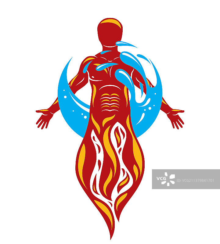 人物站在神话古代神像前图片素材