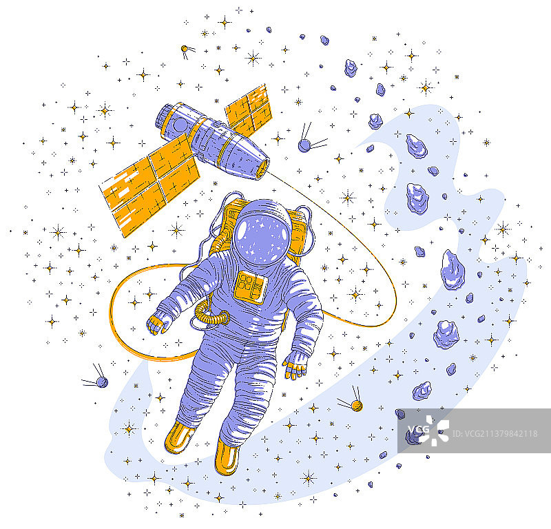 与太空相连的飞行宇航员图片素材