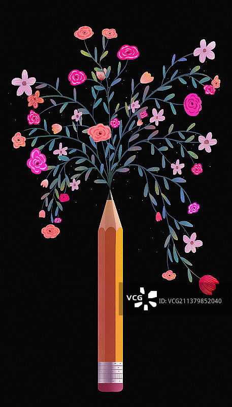 铅笔画出美丽的花朵 成语妙笔生花图片素材