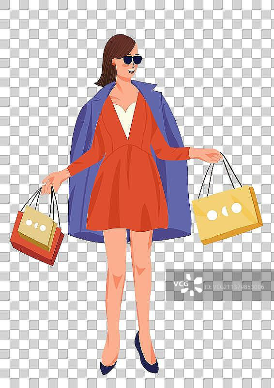 时尚女人两手拿着购物袋图片素材