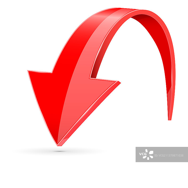 带有反射的向下红色3D箭头符号图片素材