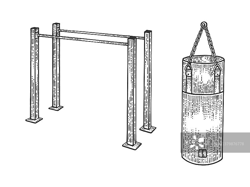 双杠拳击沙袋运动器材素描图片素材