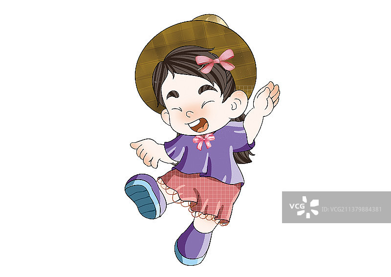 蹦蹦跳跳的小女孩图片素材