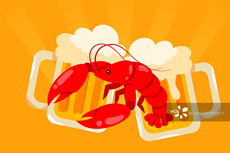 啤酒和小龙虾矢量插画图片素材