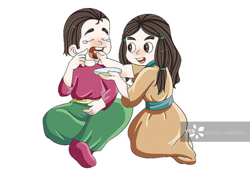 女孩喂男孩吃零食图片素材