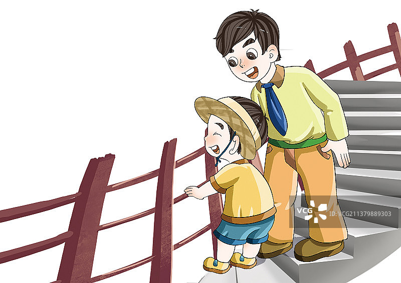 爬山的父子图片素材