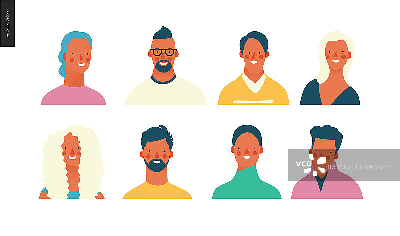 明亮的人物肖像集-年轻男人和女人图片素材