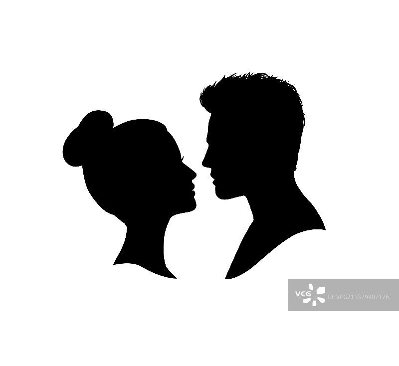 情侣面部剪影，情侣彼此相对图片素材