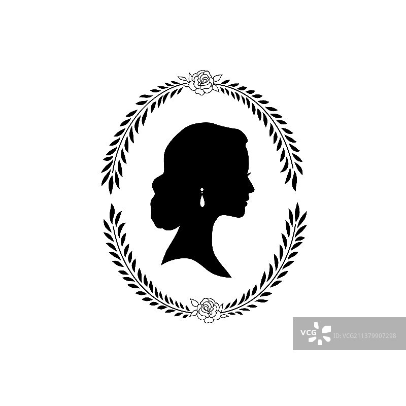 椭圆形花框中的女性面部轮廓图片素材