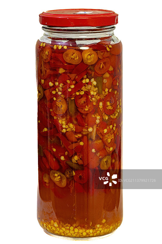 罐装腌制辣椒切片特写图片素材